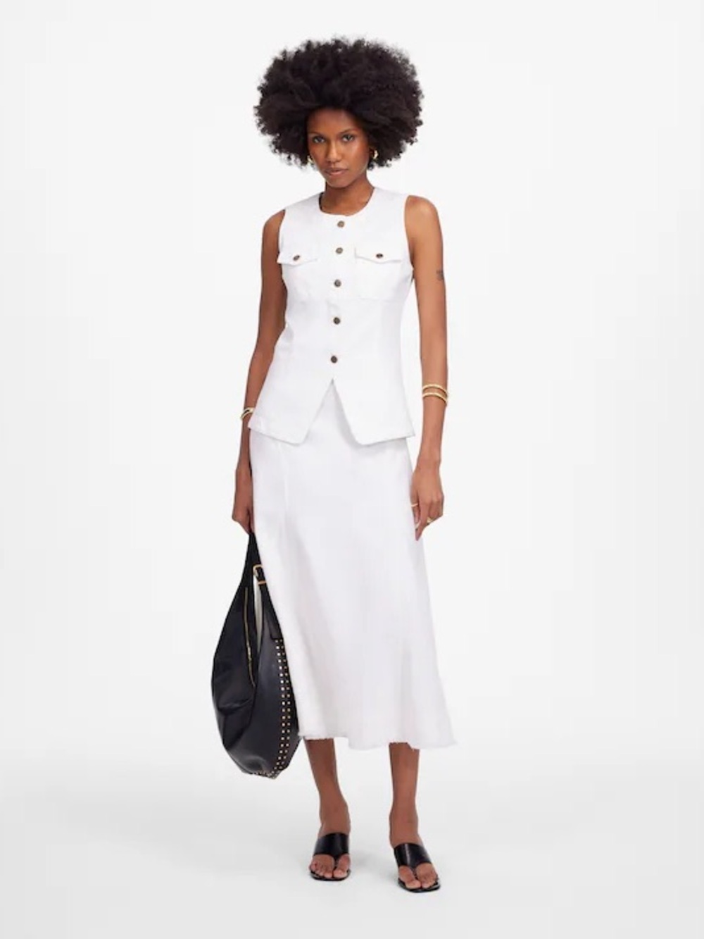 Madewell White Denim Vest Size 4 Utility Button Front Cotton Structured Top